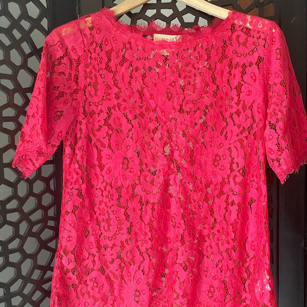 Anthropologie/Vanessa Virginia pink/red lace top - Picture 2 of 6